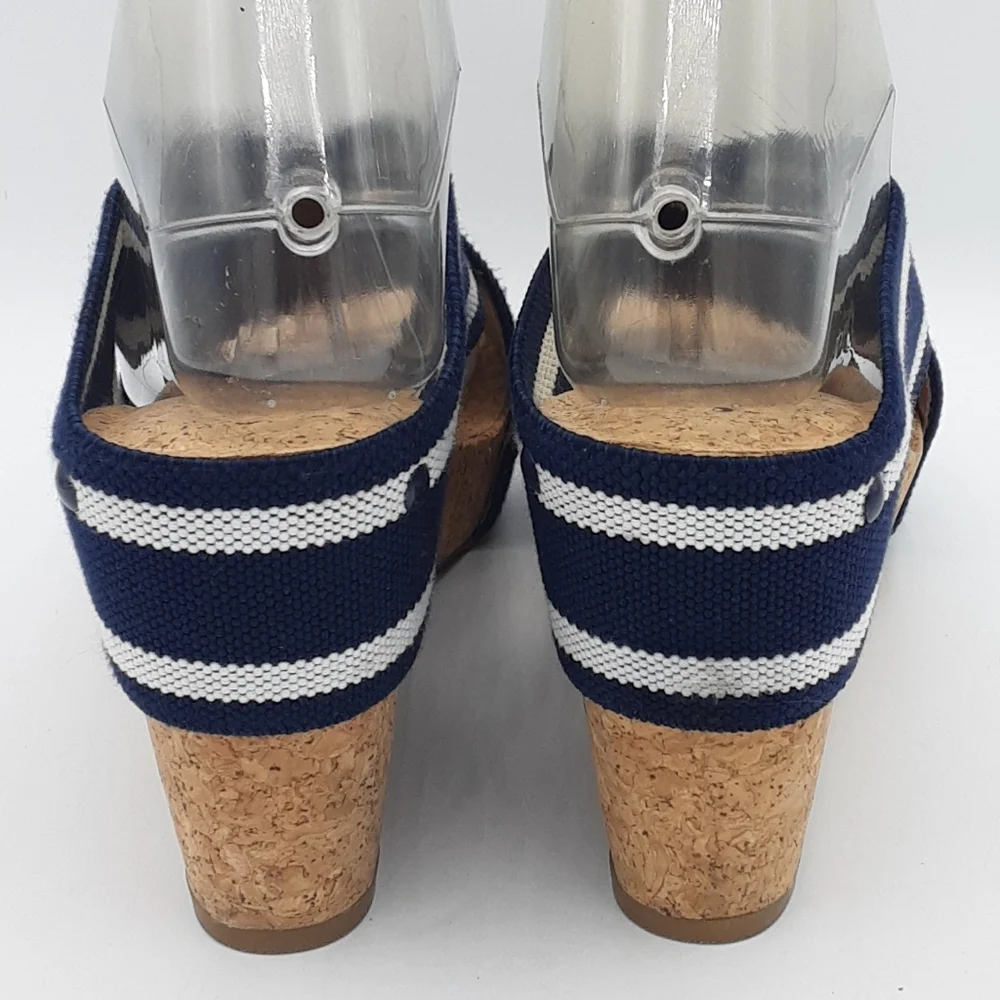 Lucky Brand Miller2 Navy Striped Cork Wedge Sandals
